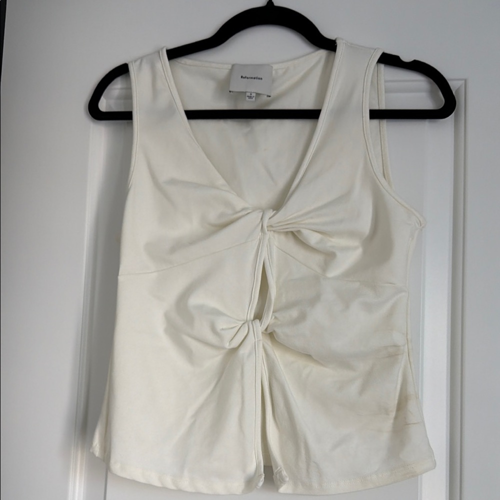 Reformation Cream Tank Top with Knot Detail